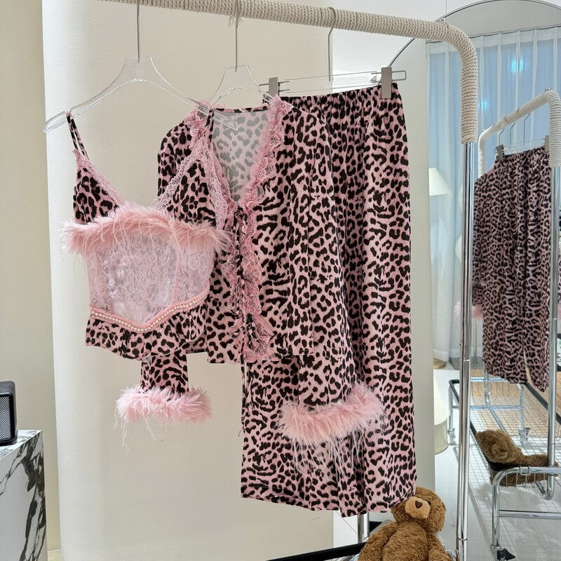 Women's Leopard Print Satin Pajama Set, Breathable Viscose Sleepwear, Long Sleeve Loungewear for Spring, Summer and All Seasons