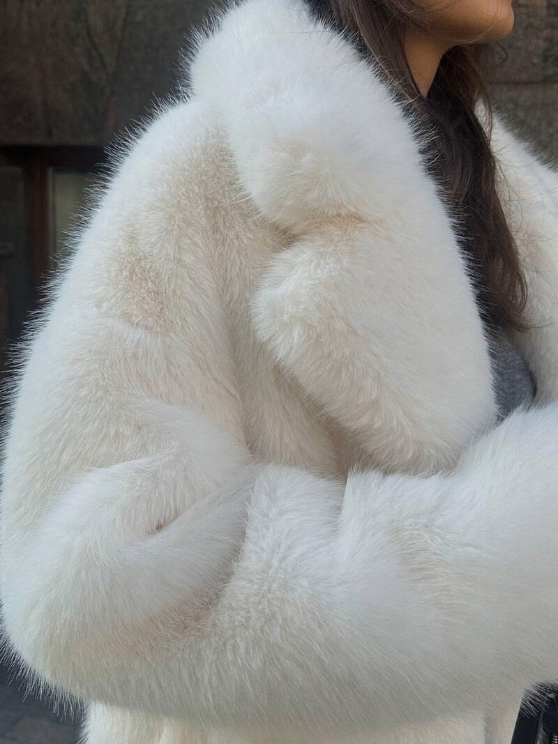 Women's Long Faux Fur Coat with Detachable Fur Collar, Notched Lapel Trench Style Jacket, Elegant Winter Outerwear