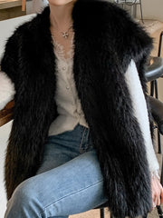 Women's Long Sleeveless Faux Fur Vest, V-Neck Teddy Waistcoat, Street Style Layering Piece for Winter