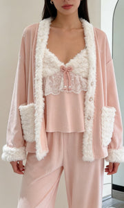 Women's Plush Pajama Set 3-Piece, Soft Fleece Loungewear with Elegant Design, Cozy Sleepwear for Winter, Spring, and Fall