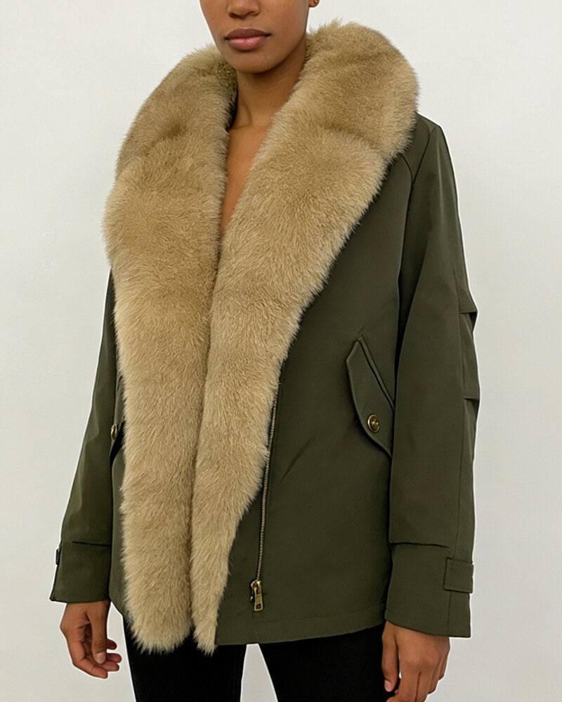 Women's Short Luxury Fox Fur Collar Down Jacket with Detachable Hood, Warm Winter Coat, Quilted Padded Parka for Casual & Commute | NURO