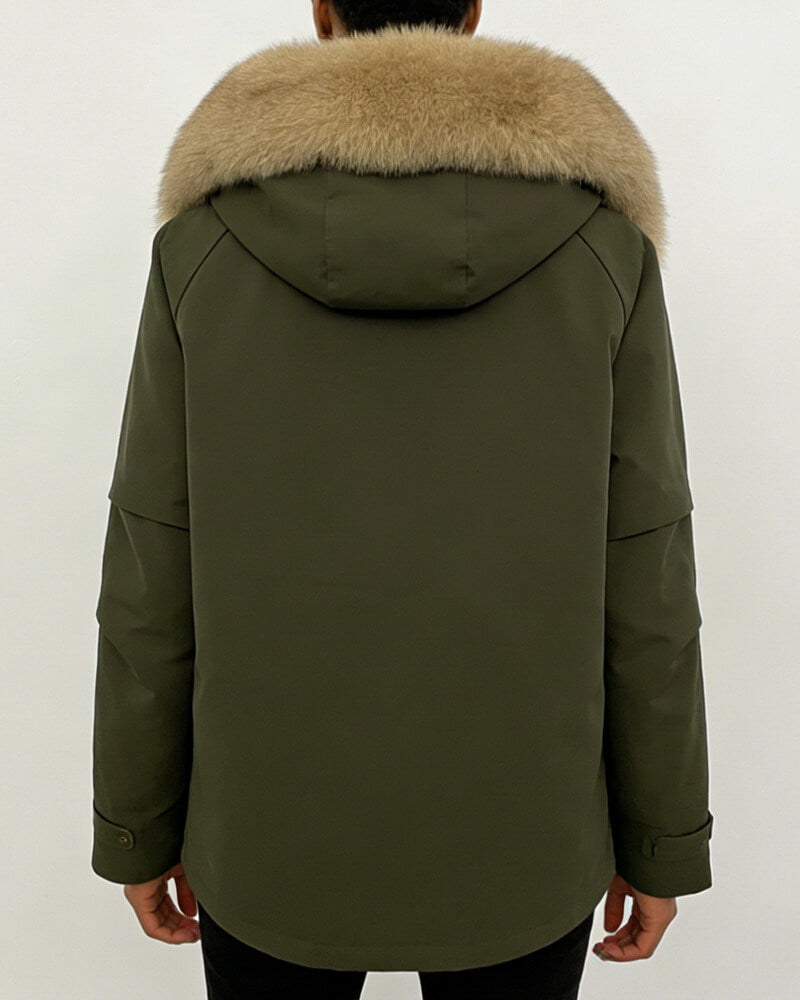 Women's Short Luxury Fox Fur Collar Down Jacket with Detachable Hood, Warm Winter Coat, Quilted Padded Parka for Casual & Commute | NURO