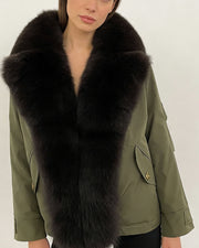 Women's Short Luxury Fox Fur Collar Down Jacket with Detachable Hood, Warm Winter Coat, Quilted Padded Parka for Casual & Commute | NURO