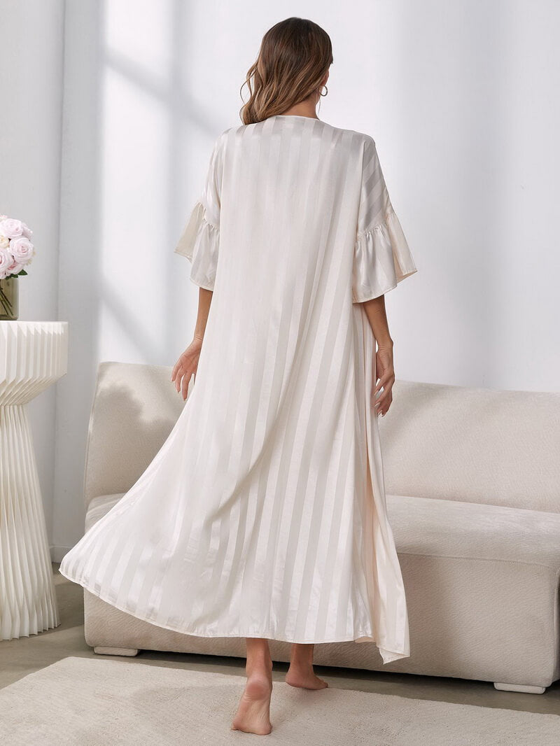 Women's Slip Nightgown Set with Straps and Sleeves – Premium Silk-Like Chiffon Robe & Sleepwear Loungewear