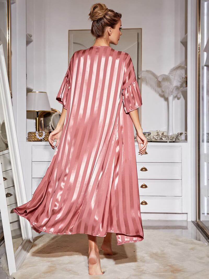 Women's Slip Nightgown Set with Straps and Sleeves – Premium Silk-Like Chiffon Robe & Sleepwear Loungewear