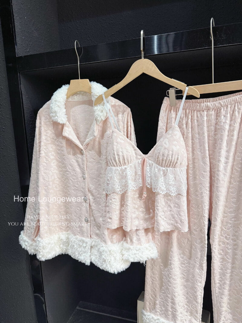 Women's Soft Plush Loungewear Set 3-Piece, Fleece Sleepwear Pajamas with Pants & Shirt, Cozy Homewear for Winter and Fall