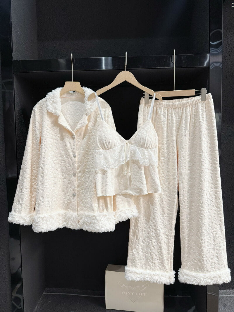 Women's Soft Plush Loungewear Set 3-Piece, Fleece Sleepwear Pajamas with Pants & Shirt, Cozy Homewear for Winter and Fall