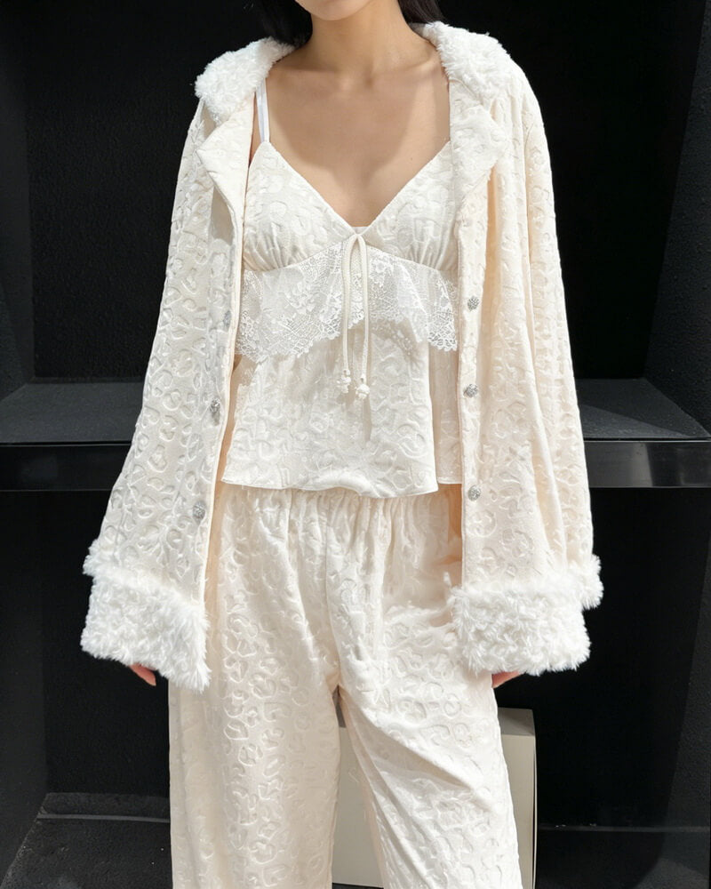 Women's Soft Plush Loungewear Set 3-Piece, Fleece Sleepwear Pajamas with Pants & Shirt, Cozy Homewear for Winter and Fall