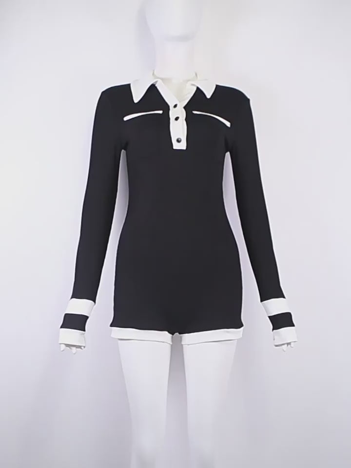 Load video: NURO Women's Collared Button-Down Long Sleeve Jumpsuit