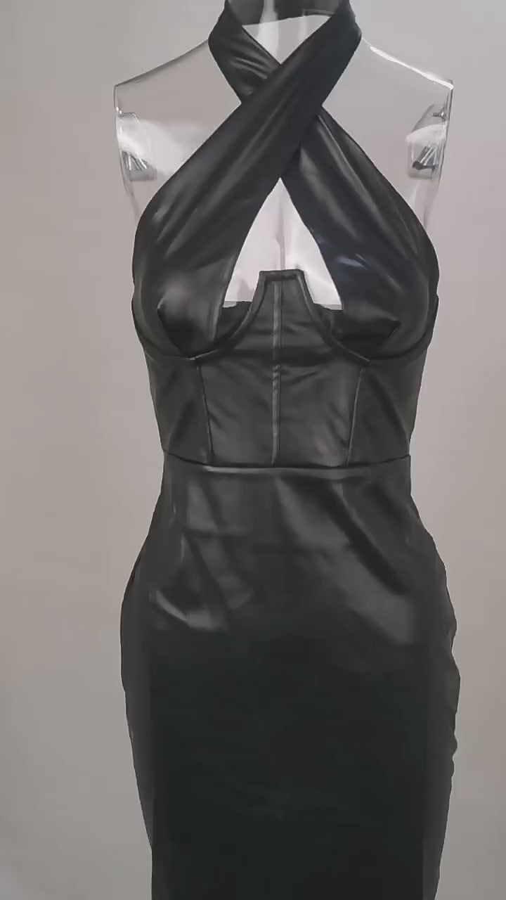 Load video: NURO Women's Halter High Waist Pencil Skirt - Bodycon Mini Skirt with Cut-Out Detail, Office to Evening Wear