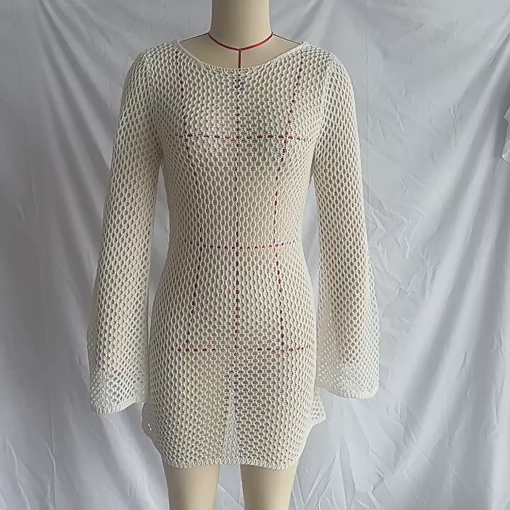 Load video: NURO Women's Sheer Knit Cover-Up Dress, Off-Shoulder Beach Lace Bikini Cover