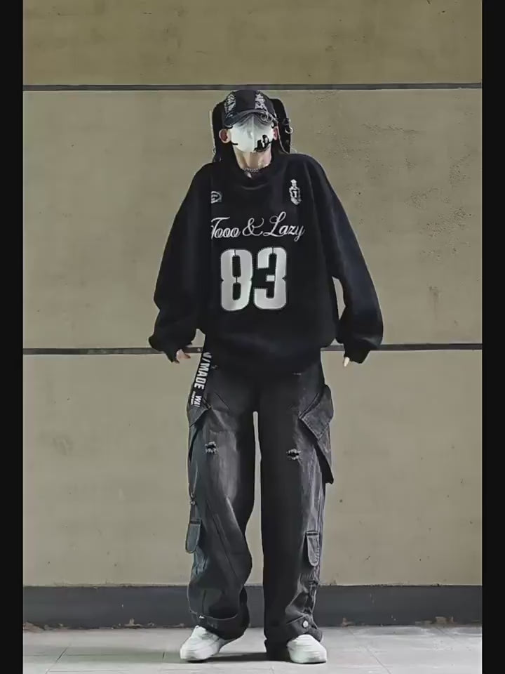 Load video: NURO Women's High-Waisted Cargo Jeans - Multi-Pocket, Wide Leg, Acid Wash, Streetwear Pants