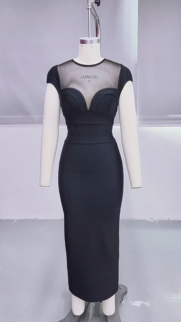 Load video: NURO Women's High-Waisted Pencil Dress, Sleeveless Bandage Style Midi Gown