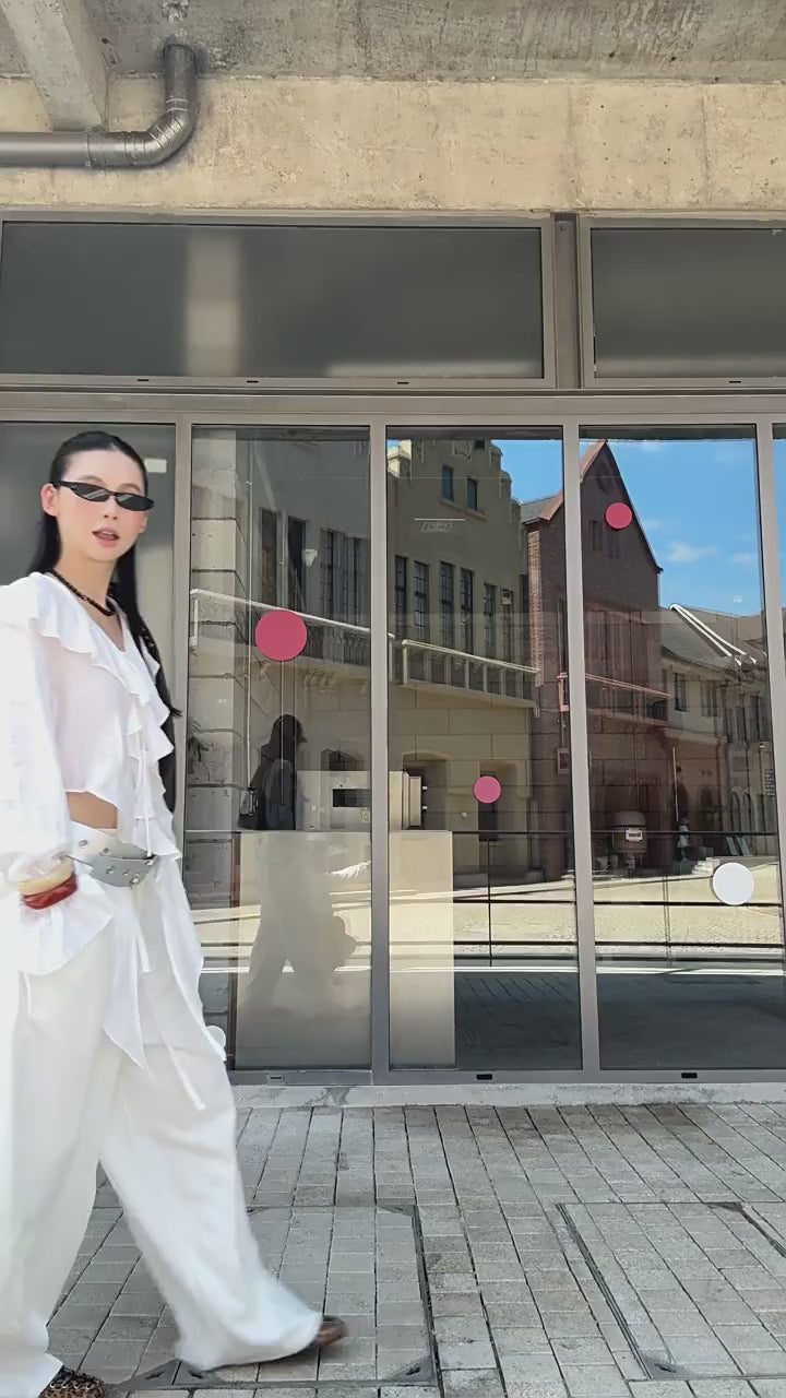 Load video: NURO Women's High-Stretch Wide Leg Lounge Pants, Wrinkle-Free Elastic Waist Trousers for Casual Streetwear (Black, White, Gray, Blue)