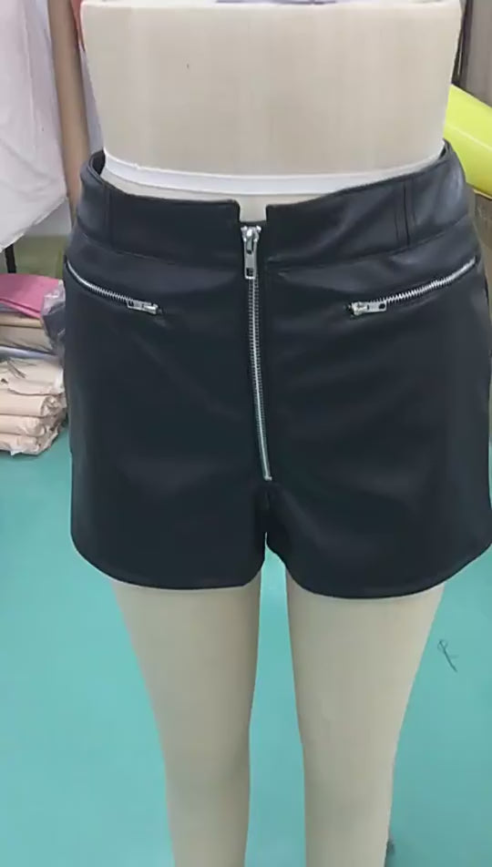 Load video: NURO Women's PU Leather Bermuda Shorts