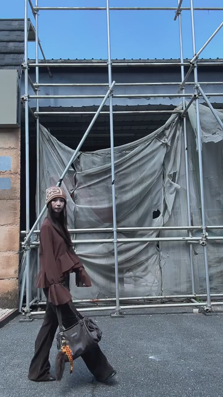 Load video: NURO Vintage Washed Suede-Look PU Pants, Distressed Flared Trousers with Stud Details, Slim Fit Streetwear Wide Leg Bottoms