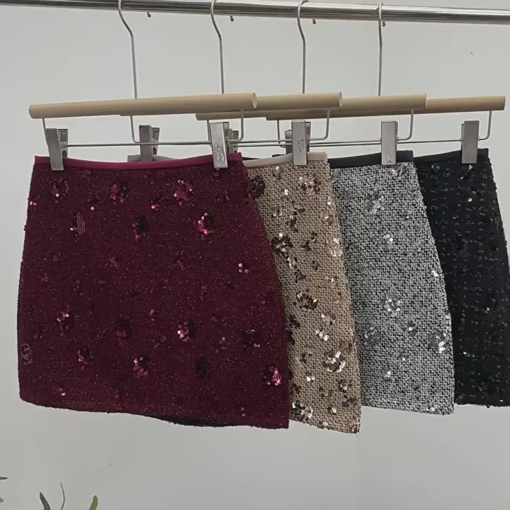 Load video: NURO Women's Sequin Mini Skirt, High Waist A-Line Party Skirt with Slip Short, Sparkle Bodycon Club Skirt
