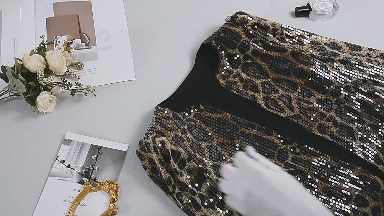 Load video: NURO Women's Short Sleeveless Blouse - Leopard Print, Polyester Spandex, Round Neck, Casual Streetwear Fashion Top