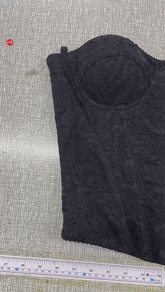 Load video: NURO Women's Lace Boned Corset Bustier Top - Waist Trainer Shapewear with Padded Cups &amp; Detachable Straps