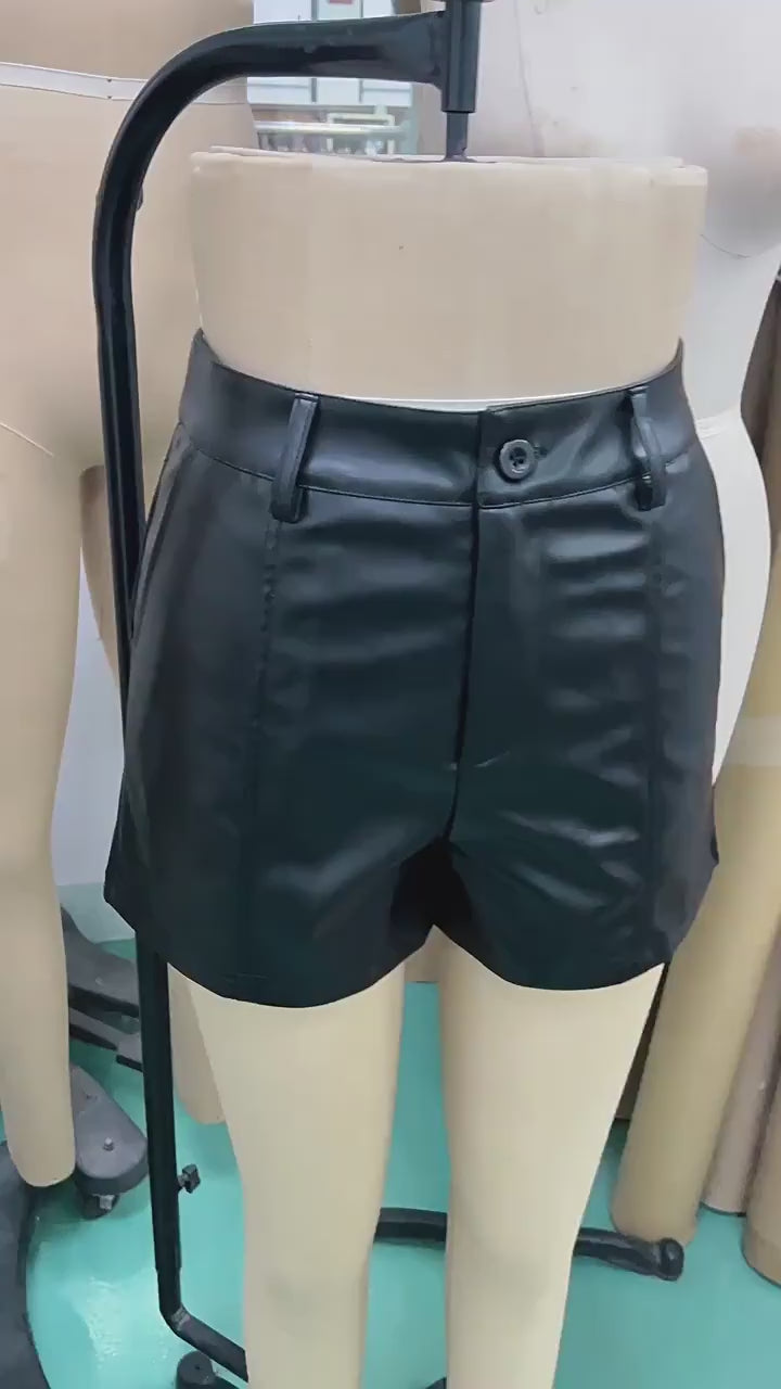 Load video: NURO Women's High-Waist PU Leather Shorts