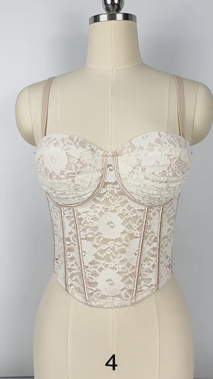 Load video: NURO Women's Floral Print Bustier Top - Underbust Corset with Removable Pads &amp; Straps