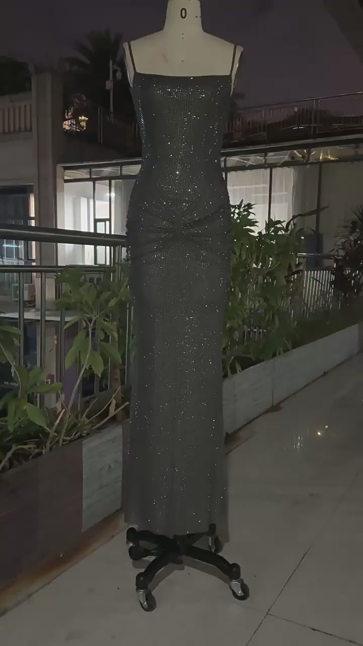 Load video: NURO Rhinestone Halter Slit Long Dress Women's Elegant Formal Evening Gown