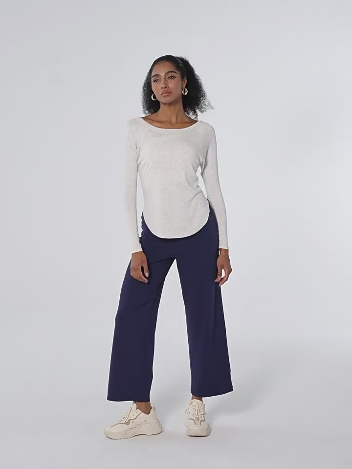 Load video: NURO Women's Off-Shoulder Modal Long Sleeve Top