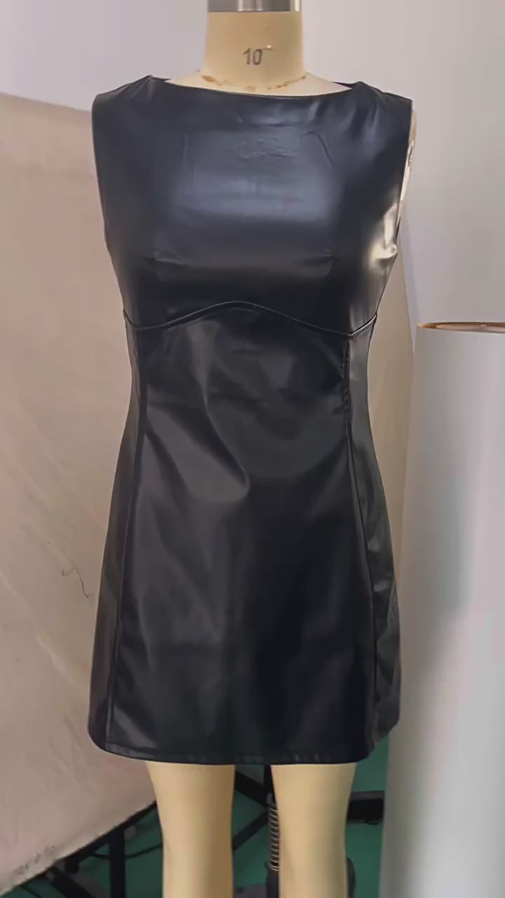 Load video: NURO Women's PU Leather Dress Off Shoulder Bodycon Mini Dress Party Cocktail