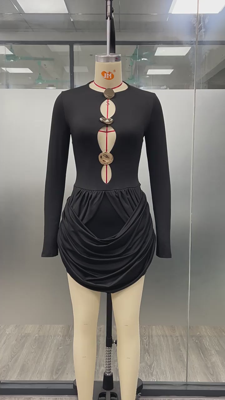 Load video: NURO Women's Long Sleeve Round Neck Cutout Bodycon Mini Dress