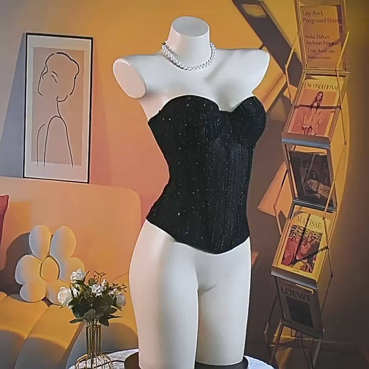 Load video: NURO Women's Corset Bustier Top - Backless, Boned, Body Shaper, Waist Trainer