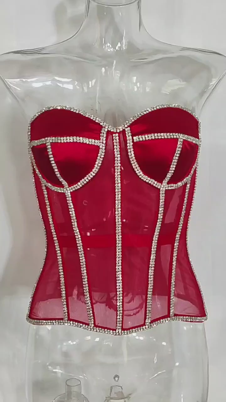 Load video: NURO Women's Sheer Mesh Corset Bustier with Back Lace-Up