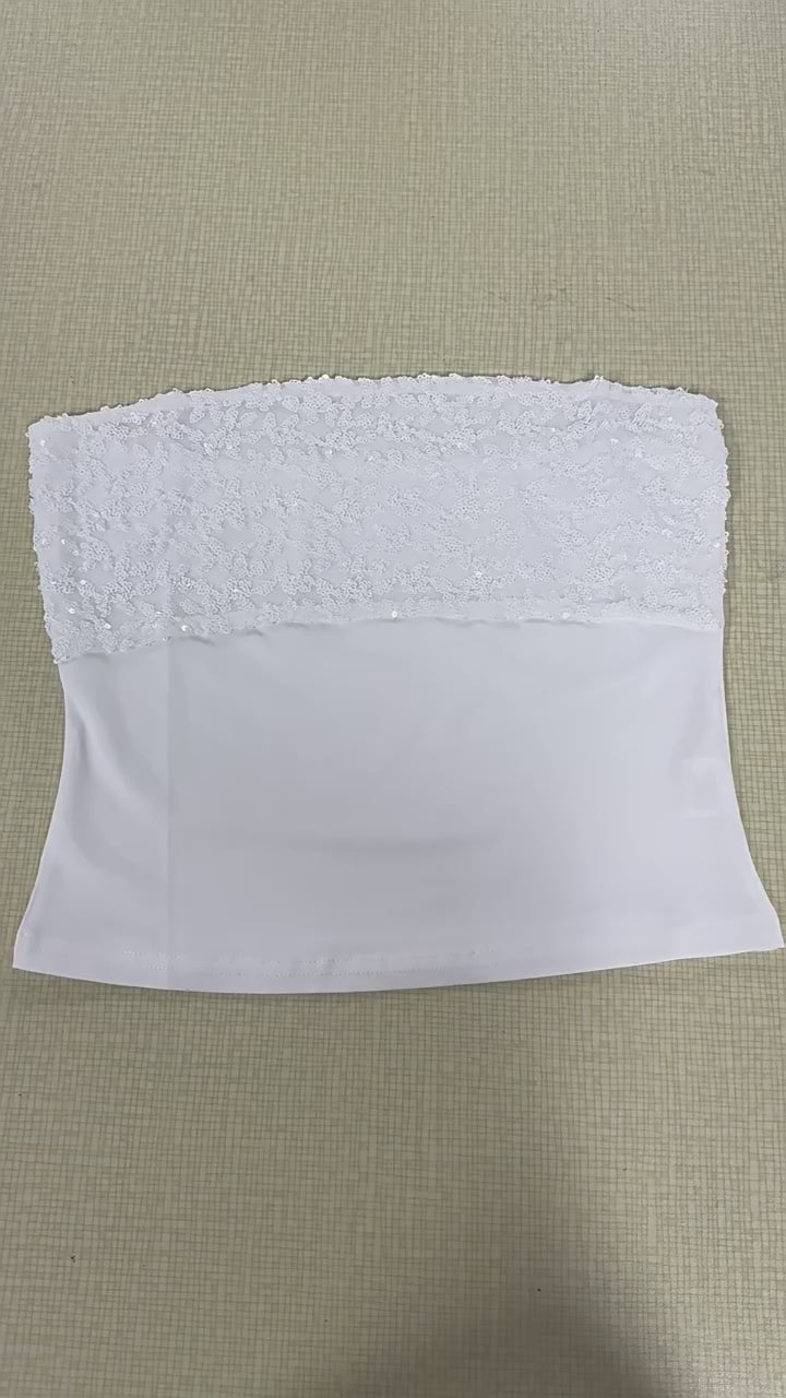 Load video: NURO Women's Sequin Tube Top Strapless Bustier Crop Top