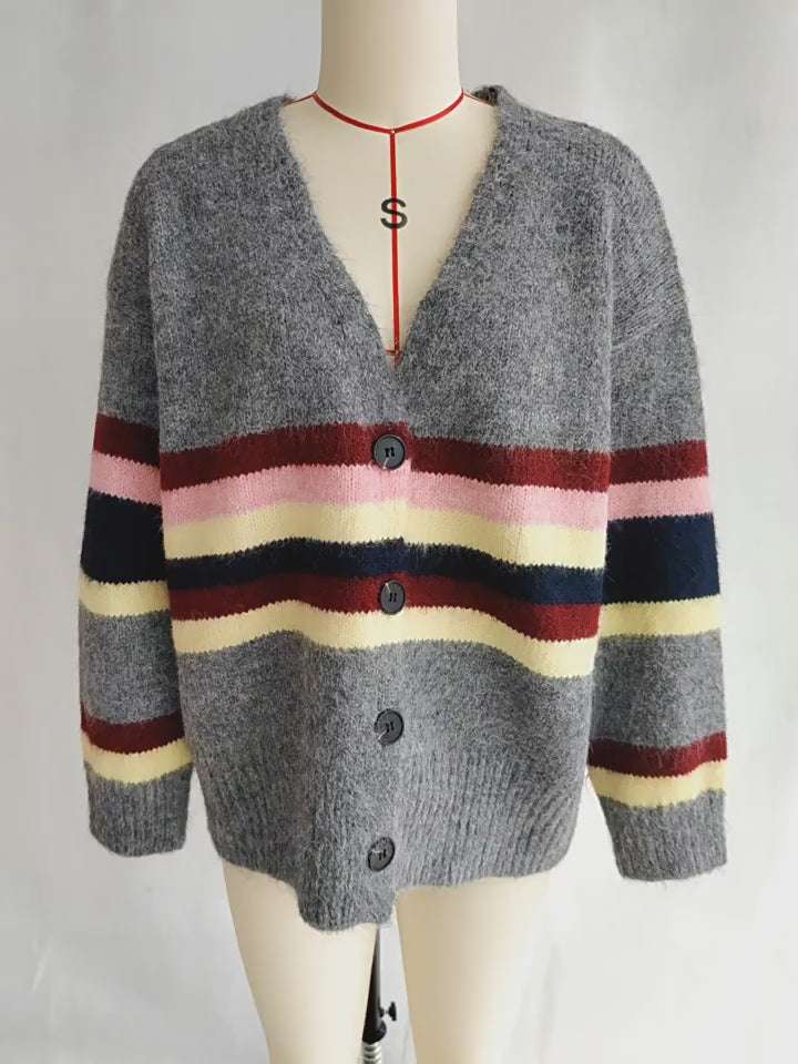 Load video: NURO Striped Open Front Knit Cardigan Women's Casual Long Sleeve Cover-Up