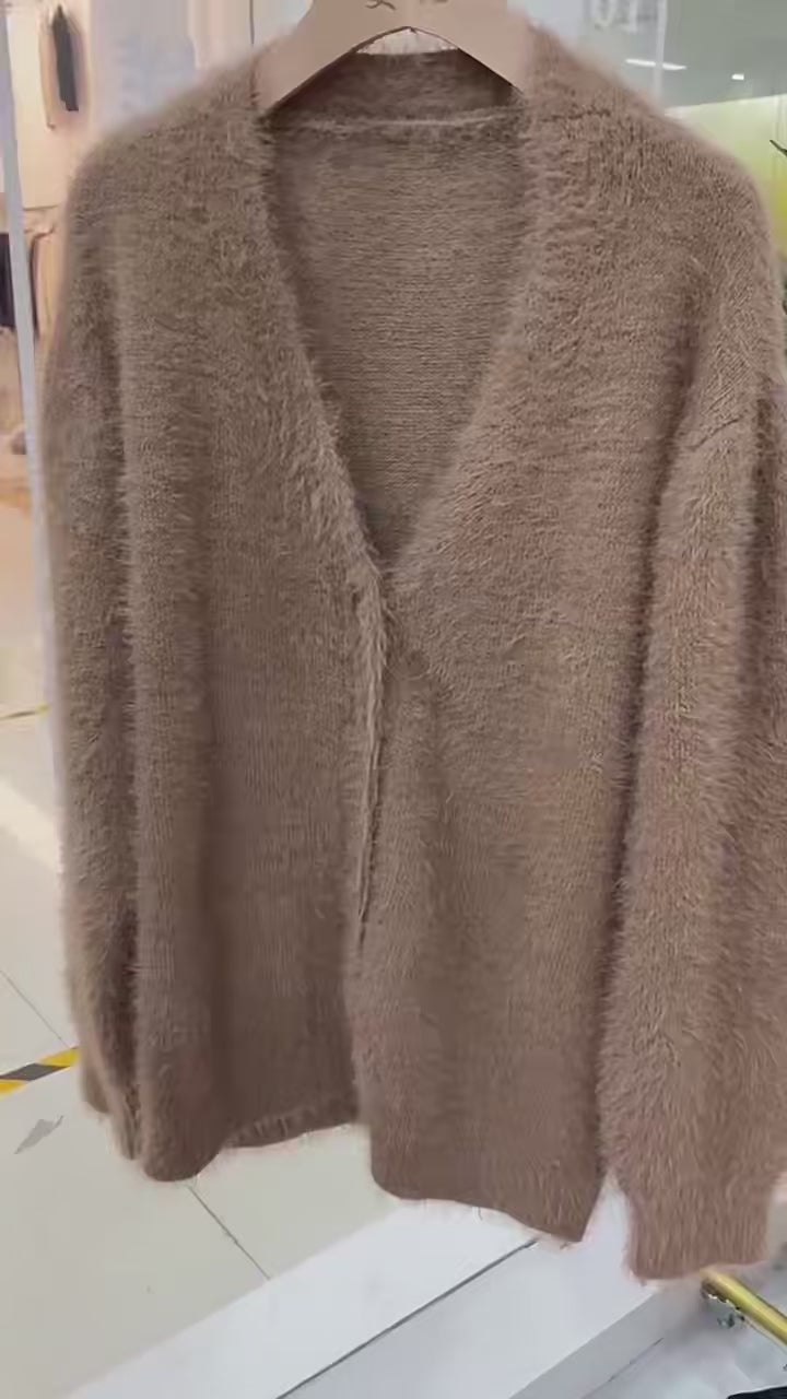 Load video: NURO Women's Cardigan Sweater, Long Sleeve V-Neck Knit Open Front Jacket, Soft Faux Fur Cozy Lounge Cardigan