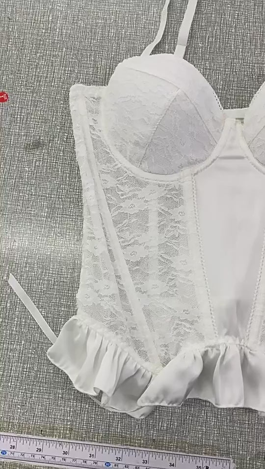 Load video: NURO Women's Lace Underwire Bustier Top - Double Layer Sheer Mesh Boned Corset Crop