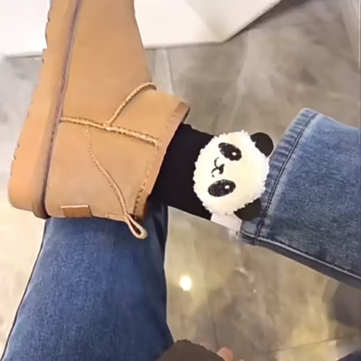 Load video: NURO Cow Print Color-Block Crew Socks for Women and Men