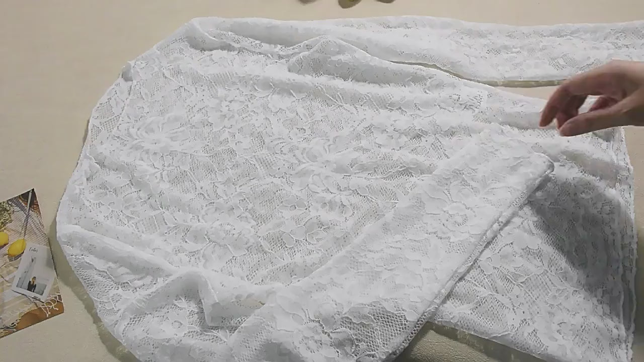 Load video: NURO Women's Sheer Floral Lace Long Sleeve Top - Backless, Bodycon Fit, Sexy Blouse