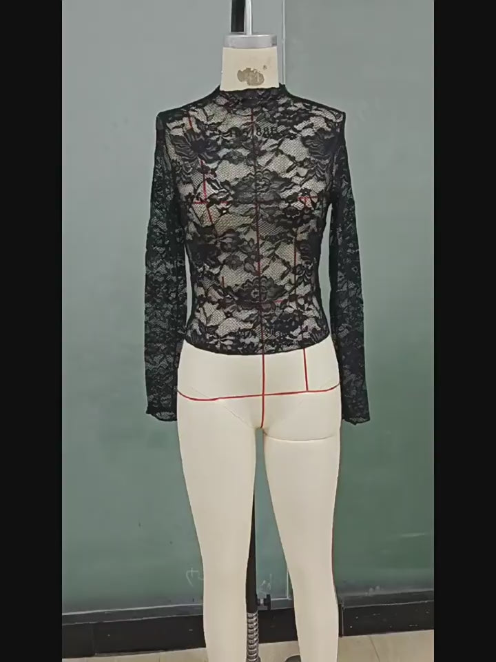 Load video: NURO Floral Lace Long Sleeve Top