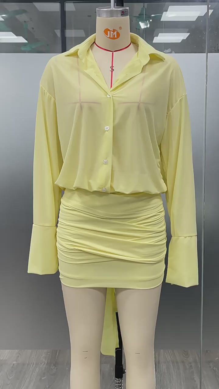 Load video: NURO Women's Deep V Neck Button Front Shirt Wrap Bodycon Midi Dress