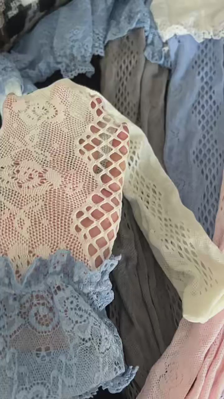 Load video: NURO Blue Lace Contrast Fishnet Over-the-Knee Socks for Women