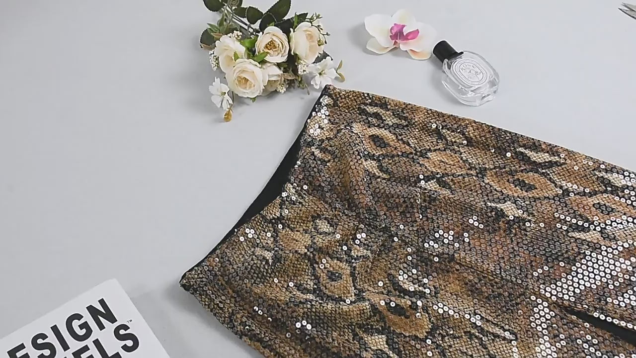 Load video: NURO Women's Sequin Leopard Backless Crop Top and Skirt Set - Two Piece Outfit