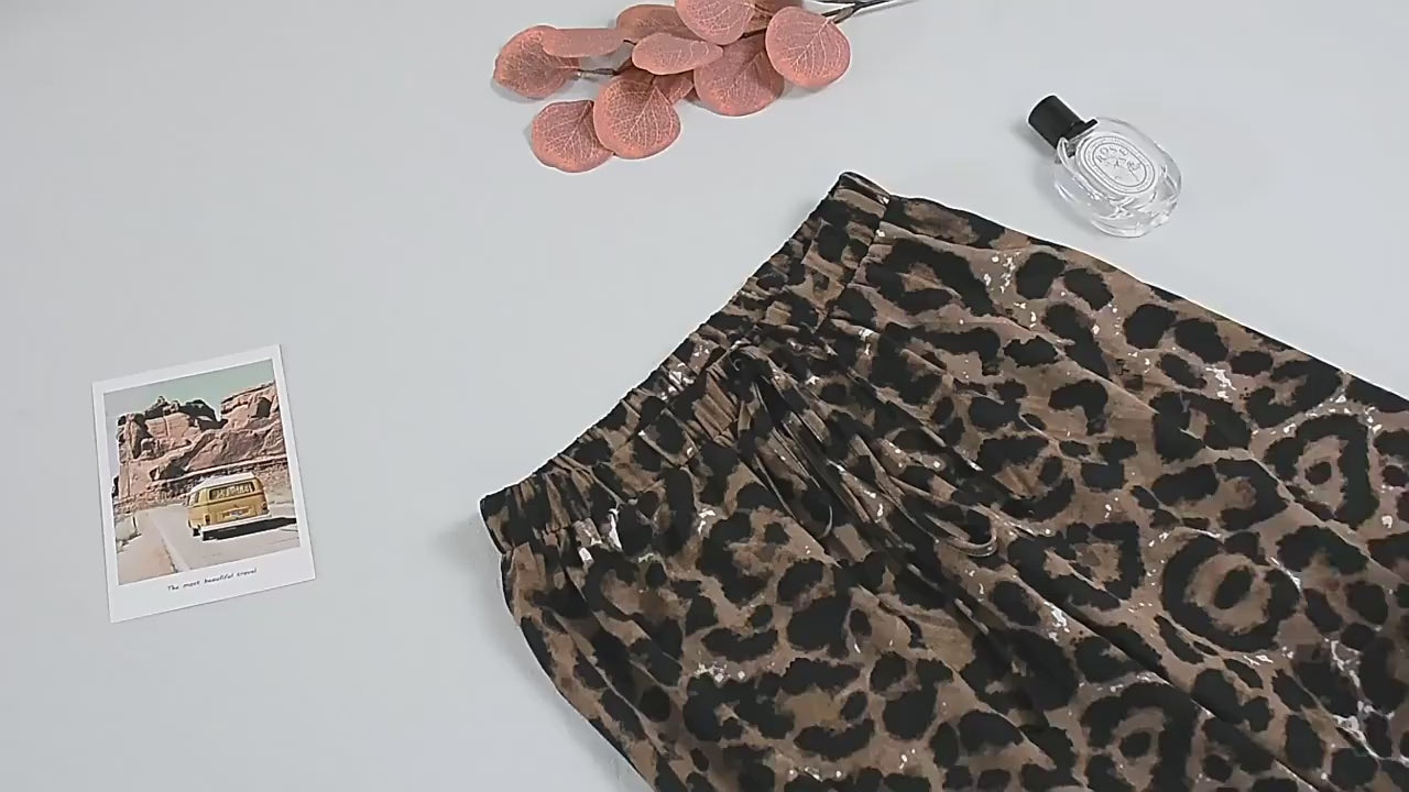 Load video: NURO Women's Loose Fit Leopard Print Drawstring Lounge Pants - Soft, Lightweight, Comfortable Casual Trousers