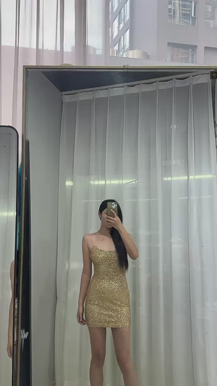 Load video: NURO Sequin Beaded Bodycon Mini Dress Women's Sexy High Waist Sleeveless Party Dress