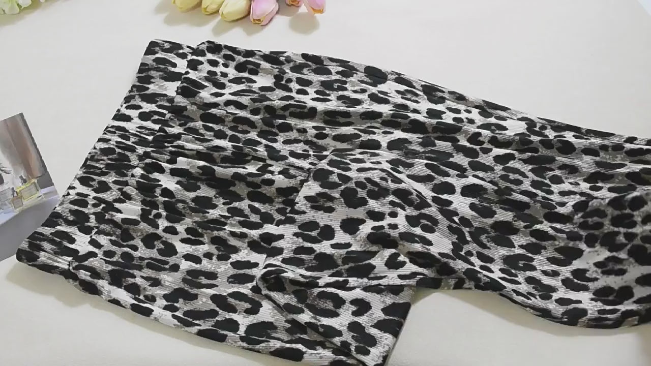 Load video: NURO Women's High-Waisted Leopard Print Skinny Pants - Super Stretchy, Soft, Thermal Shaping, Lounge &amp; Casual Tights