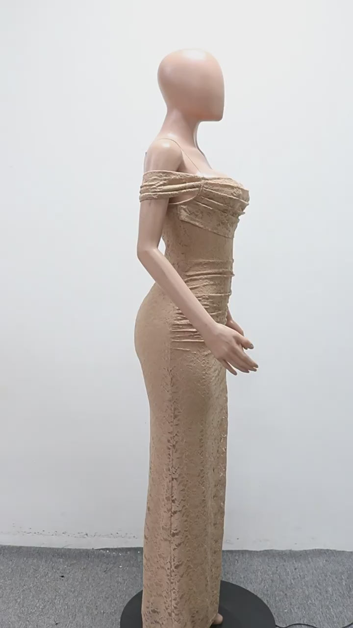 Load video: NURO Halter Neck Sequin Lace Maxi Evening Dress