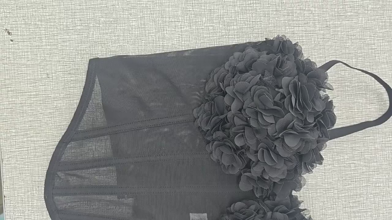 Load video: NURO Women's French Lace Mesh Bustier Top – Bow Accent Underbust Corset