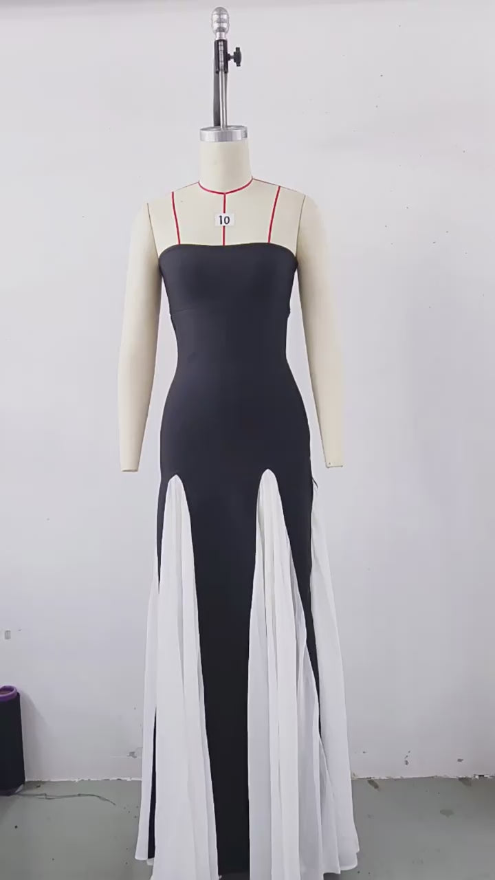 Load video: NURO Women's Mesh Panel Bandage Gown, Strapless Bodycon Evening Dress