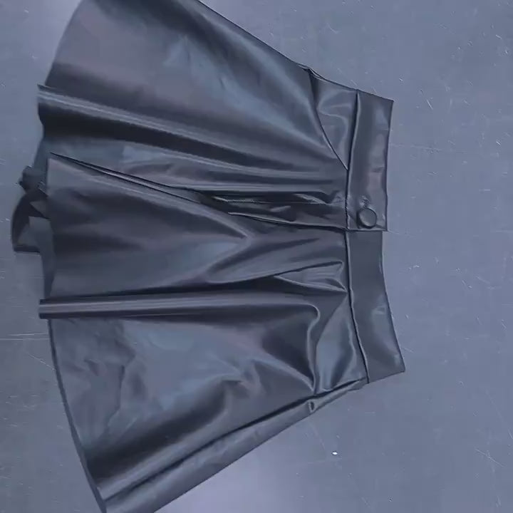 Load video: NURO Women's High Waist PU Leather Skort - Shorts with Mini Skirt Style, Streetwear Denim-Look Hot Pants