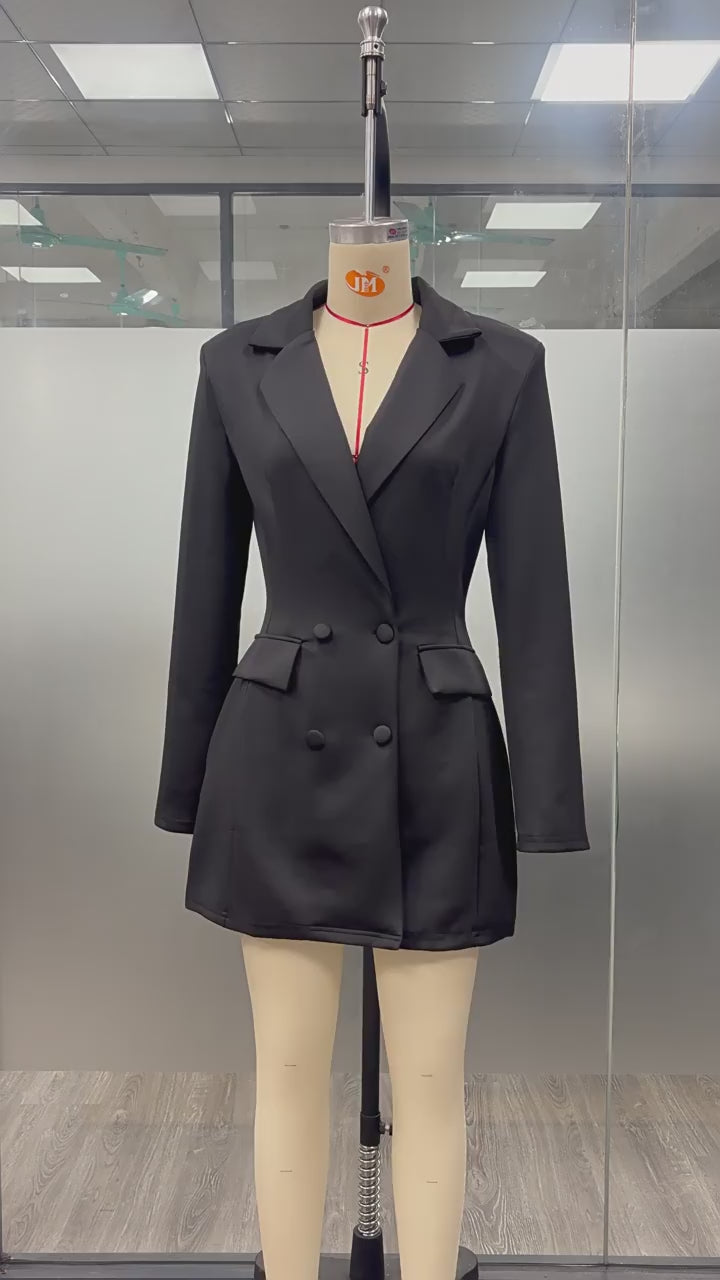 Load video: NURO Women's Deep V Neck Long Sleeve Pencil Casual Blazer Dress