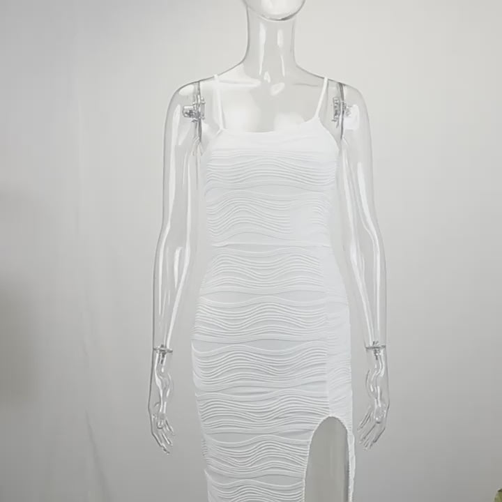 Load video: NURO Women's Water Wave Print Sleeveless Bodycon Maxi Dress, Sexy Slit Evening Gown